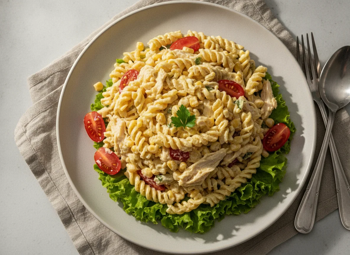 Salada de Macarrão com Milho e Frango photo