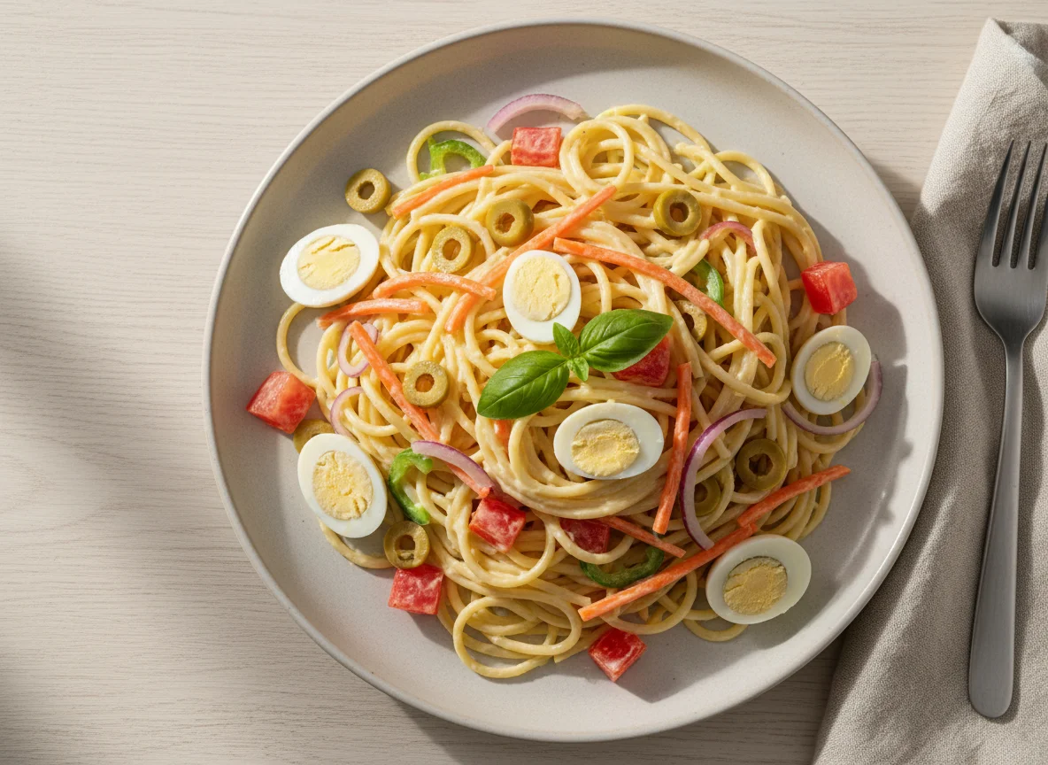 Salada de macarrão com ovos de codorna photo
