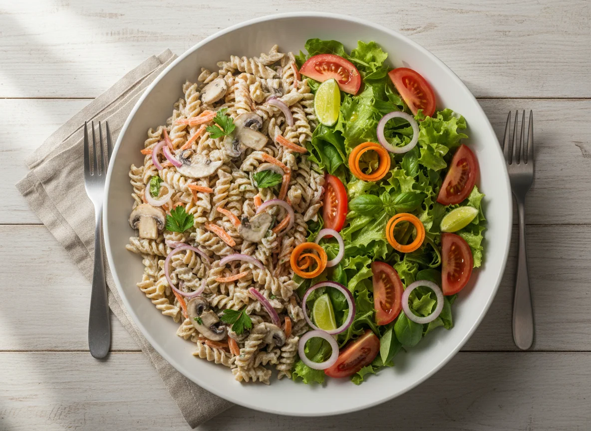 Salada de macarrão e salada mista photo