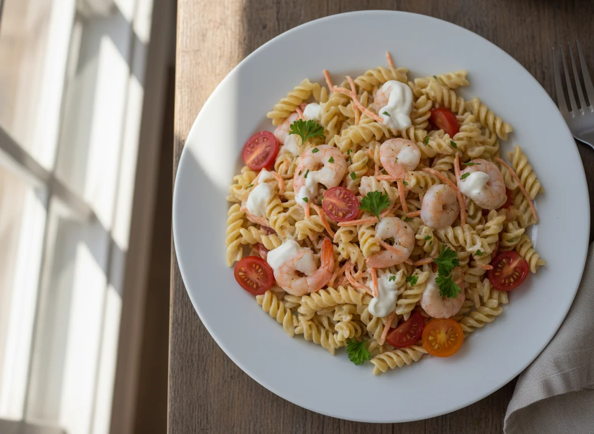 Salada de Macarrão Fusilli com Camarão photo