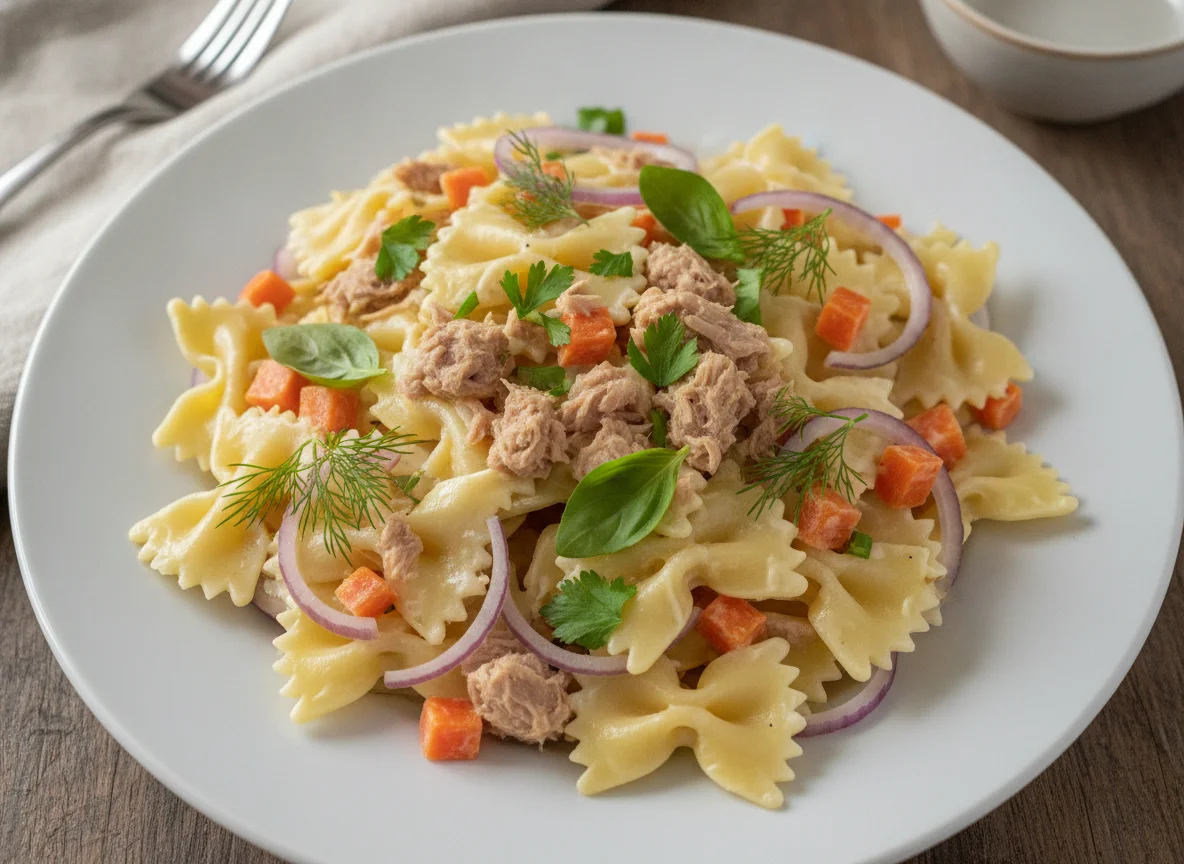 Salada de Macarrão Gravatinha com Atum e Vegetais photo