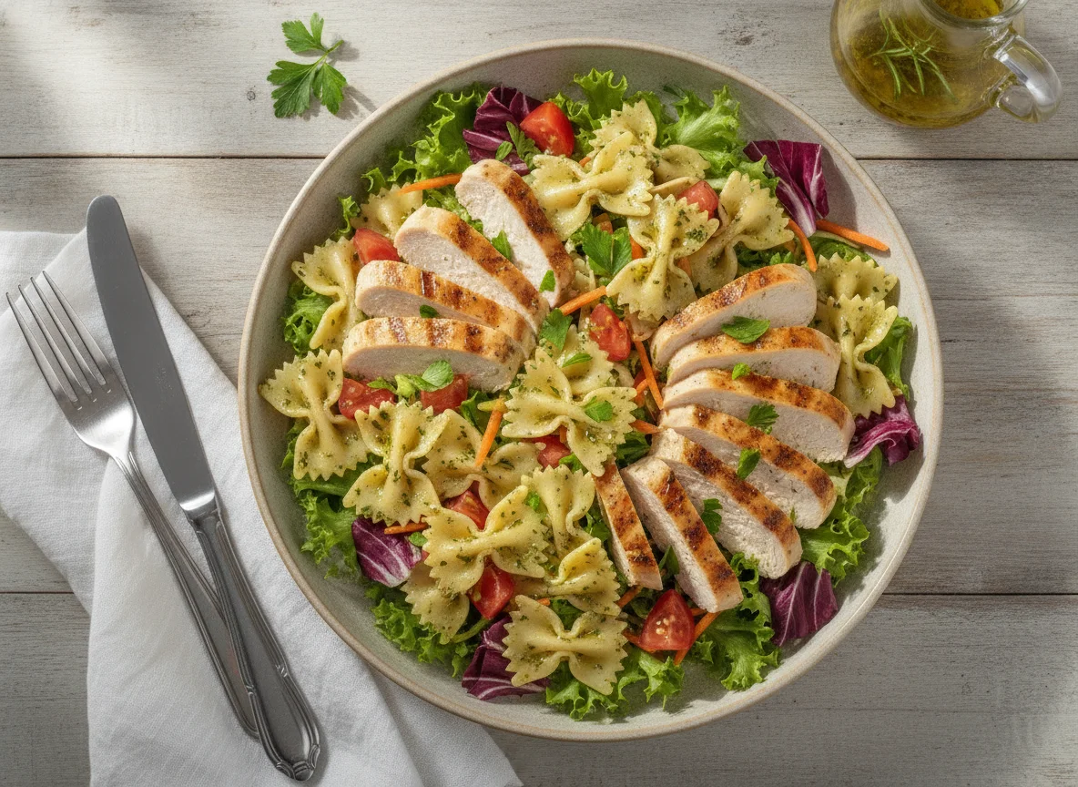 Salada de Macarrão Gravatinha com Frango Grelhado photo