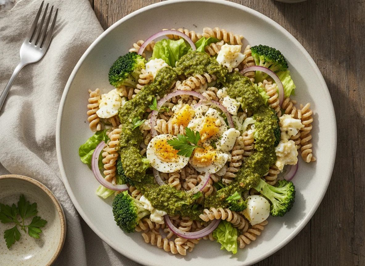 Salada de Macarrão Integral com Ovo e Brócolis photo