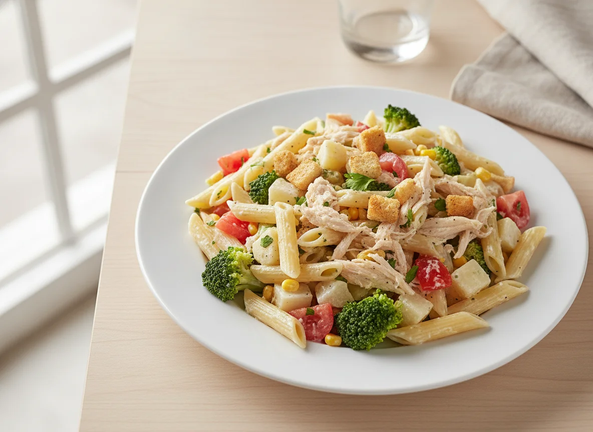 Salada de Macarrão Penne com Frango Desfiado e Brócolis photo