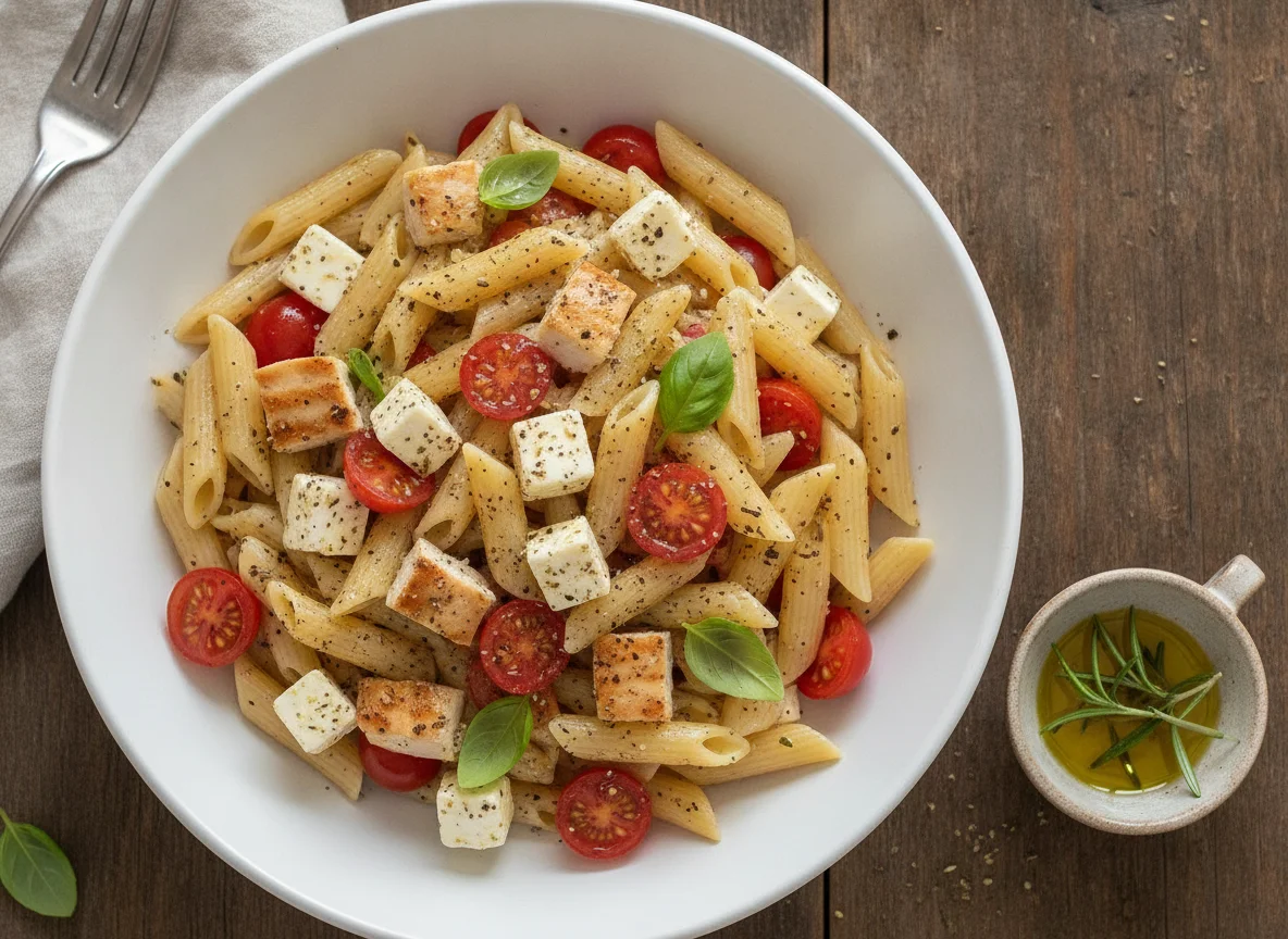 Salada de Macarrão Penne com Frango e Tomate Cereja photo