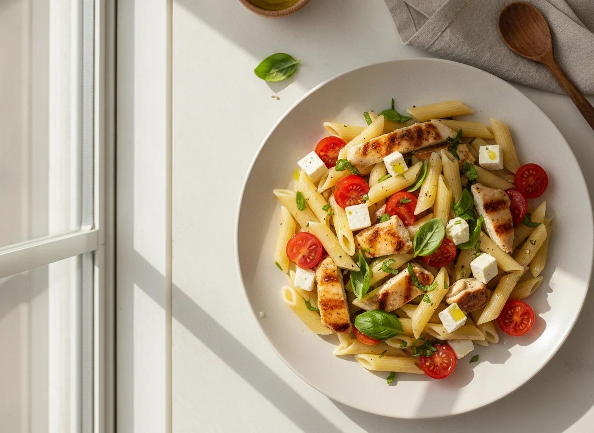 Salada de Macarrão Penne com Frango Grelhado e Tomate Cereja photo