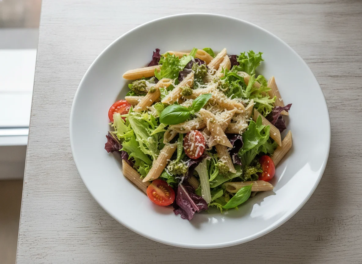 Salada de Macarrão Penne Integral com Mix de Folhas photo