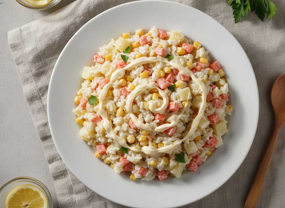Salada de maionese com legumes e arroz photo