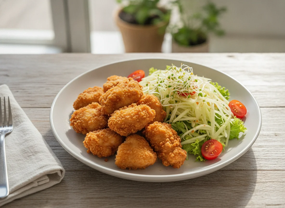 Salada de mamão com frango empanado photo