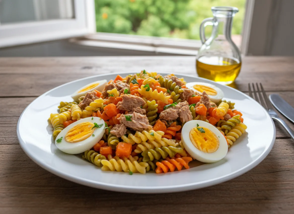 Salada de massa com atum e cenoura photo