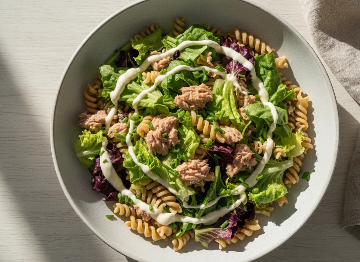 Salada de massa com atum e folhas photo