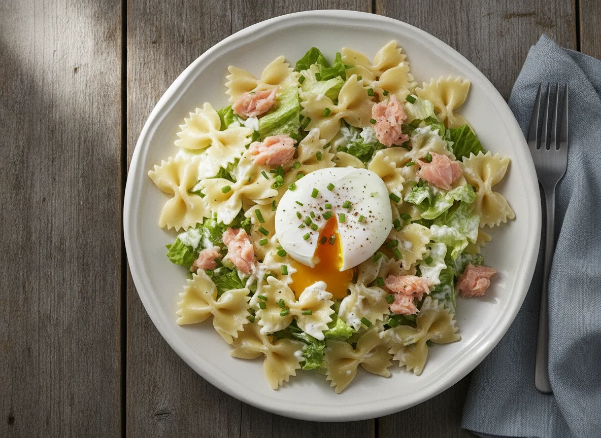 Salada de Massa Farfalle com Salmão e Ovo Escalfado photo