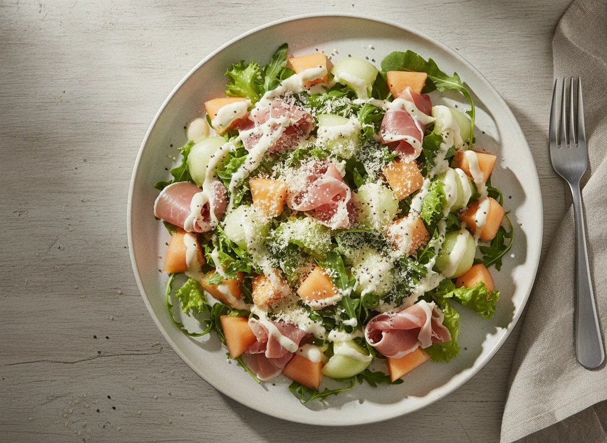 Salada de Melão com Presunto e Molho Cremoso photo