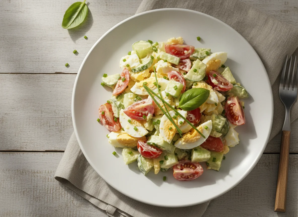 Salada de Ovo com Pepino e Tomate photo