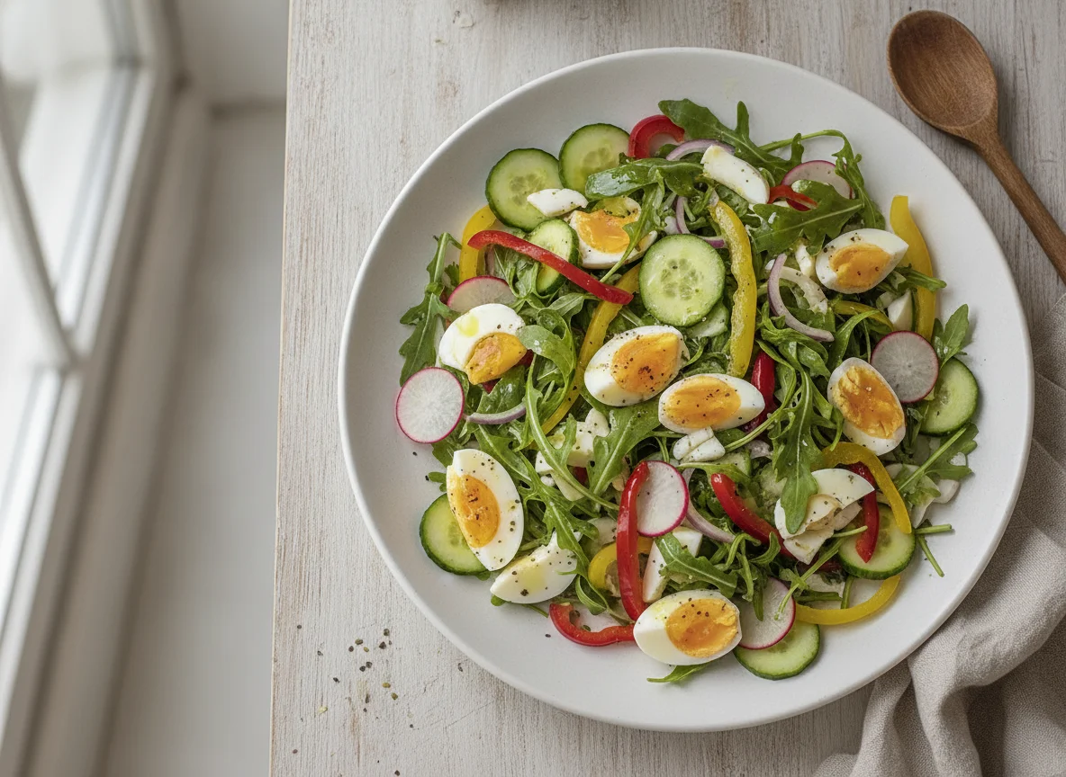 Salada de Ovo Cozido com Rúcula e Rabanete photo