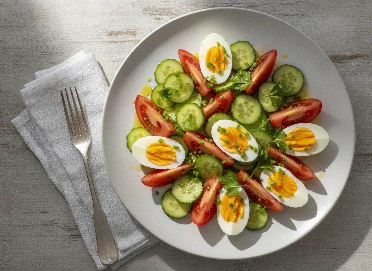 Salada de Ovo Cozido com Tomate e Pepino photo