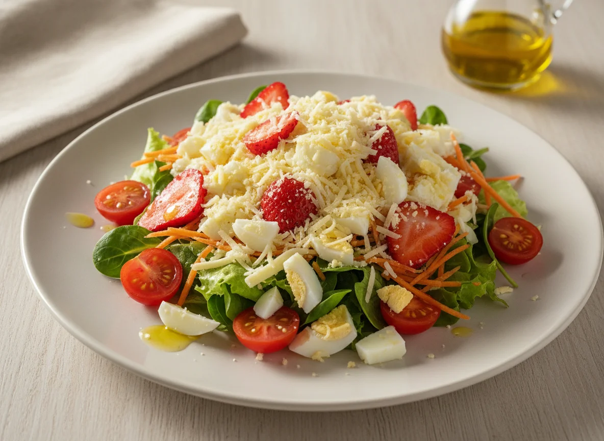 Salada de Ovo, Morango e Queijo photo