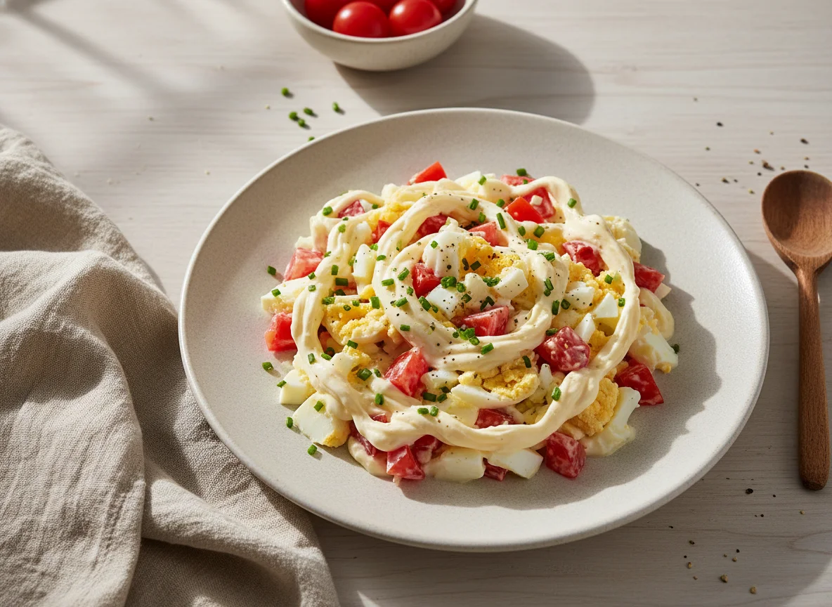Salada de ovos com requeijão light e tomate photo