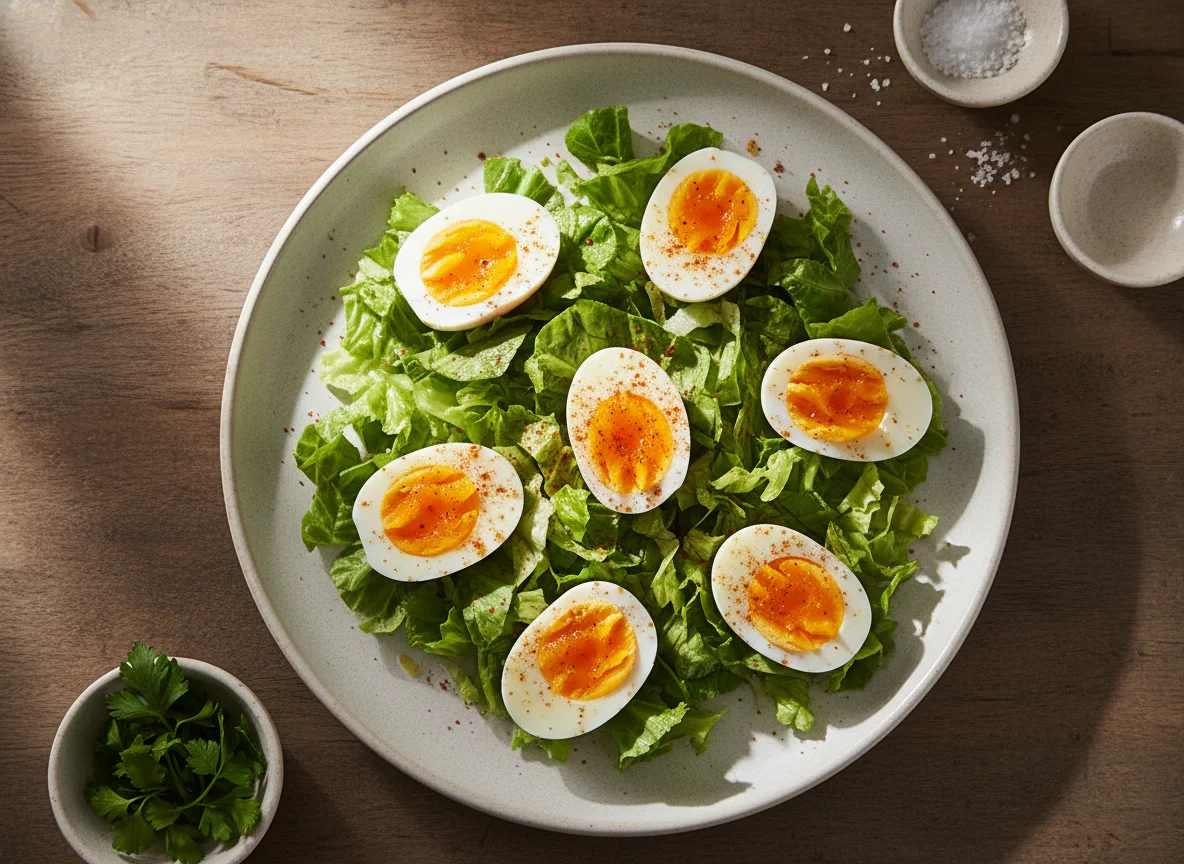 Salada de ovos cozidos com alface photo
