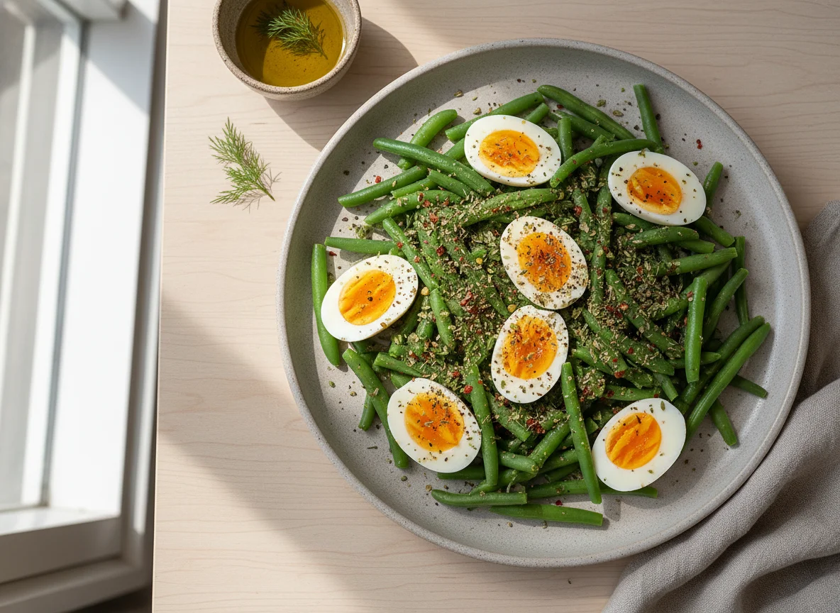 Salada de ovos cozidos e vagem photo