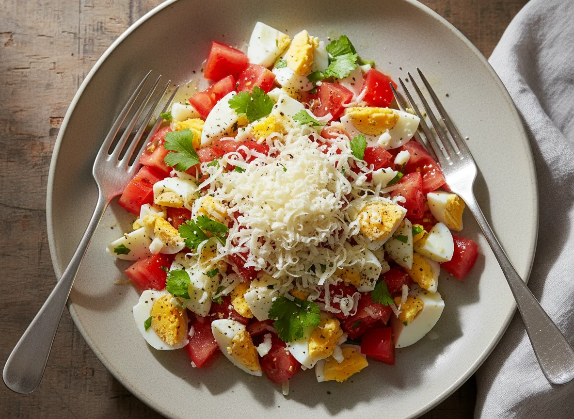 Salada de ovos e tomate photo