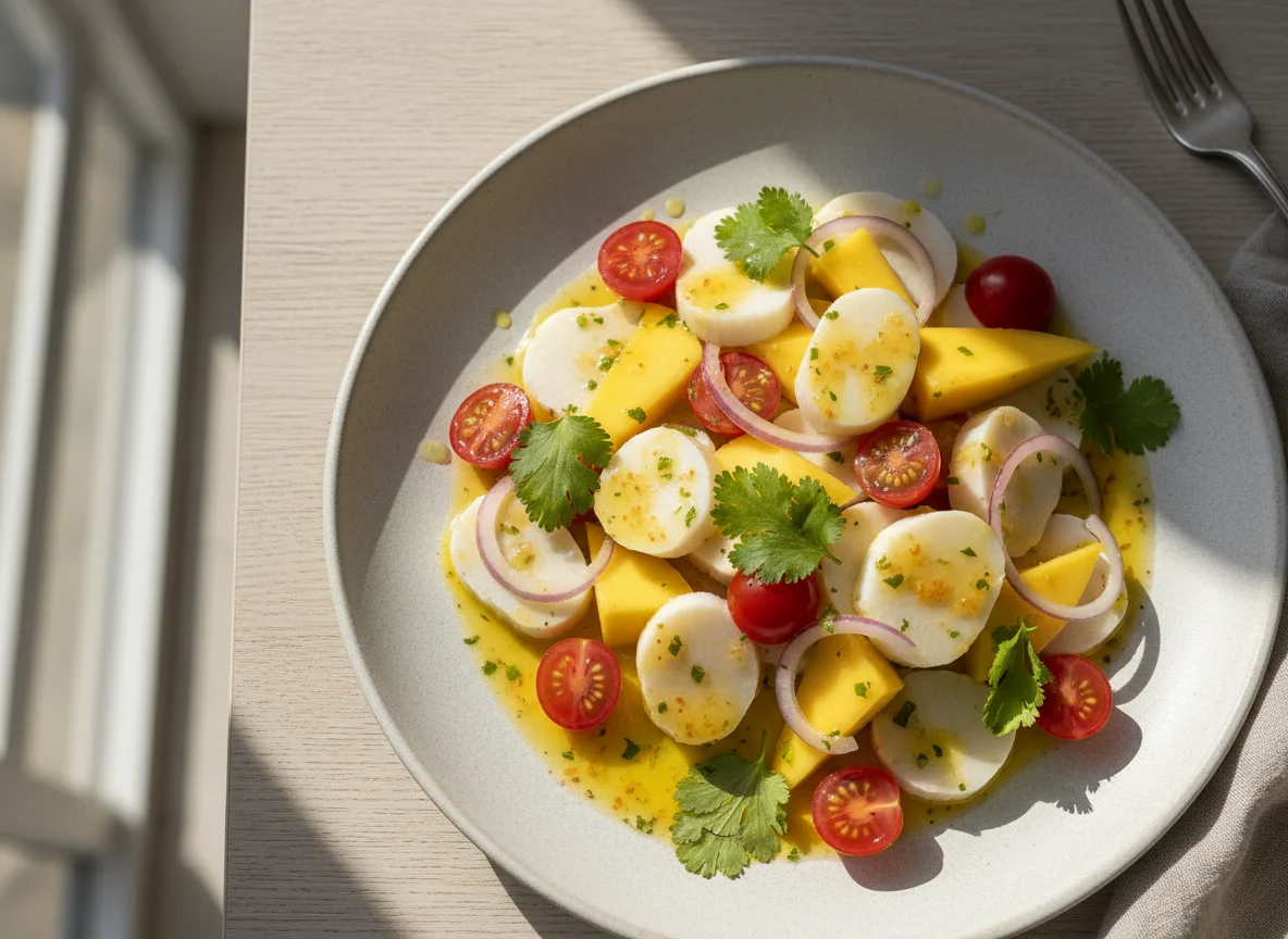 Salada de palmito e manga com molho cítrico photo
