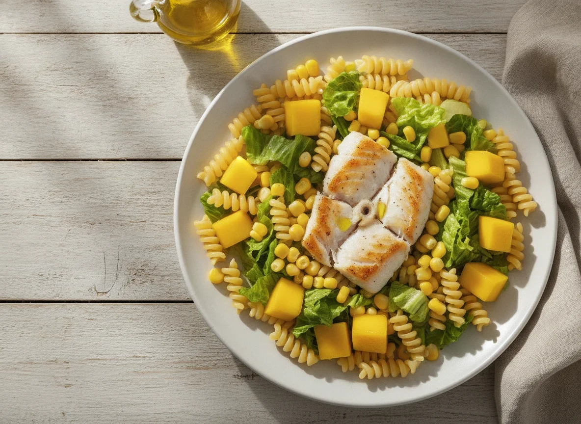 Salada de Peixe com Macarrão, Milho e Manga photo