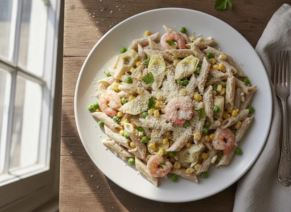 Salada de Penne Integral com Camarão e Vegetais photo