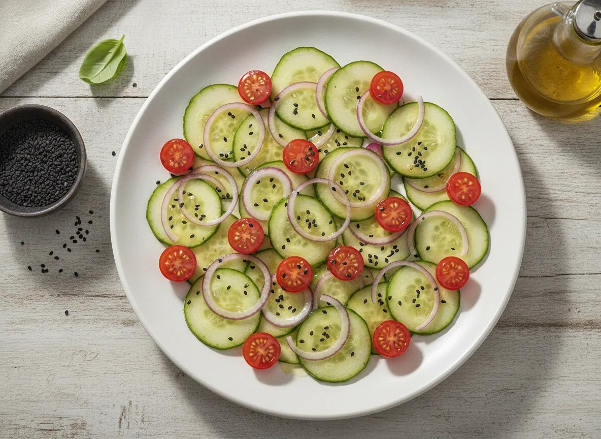 Salada de Pepino com Cebola Roxa e Tomate photo