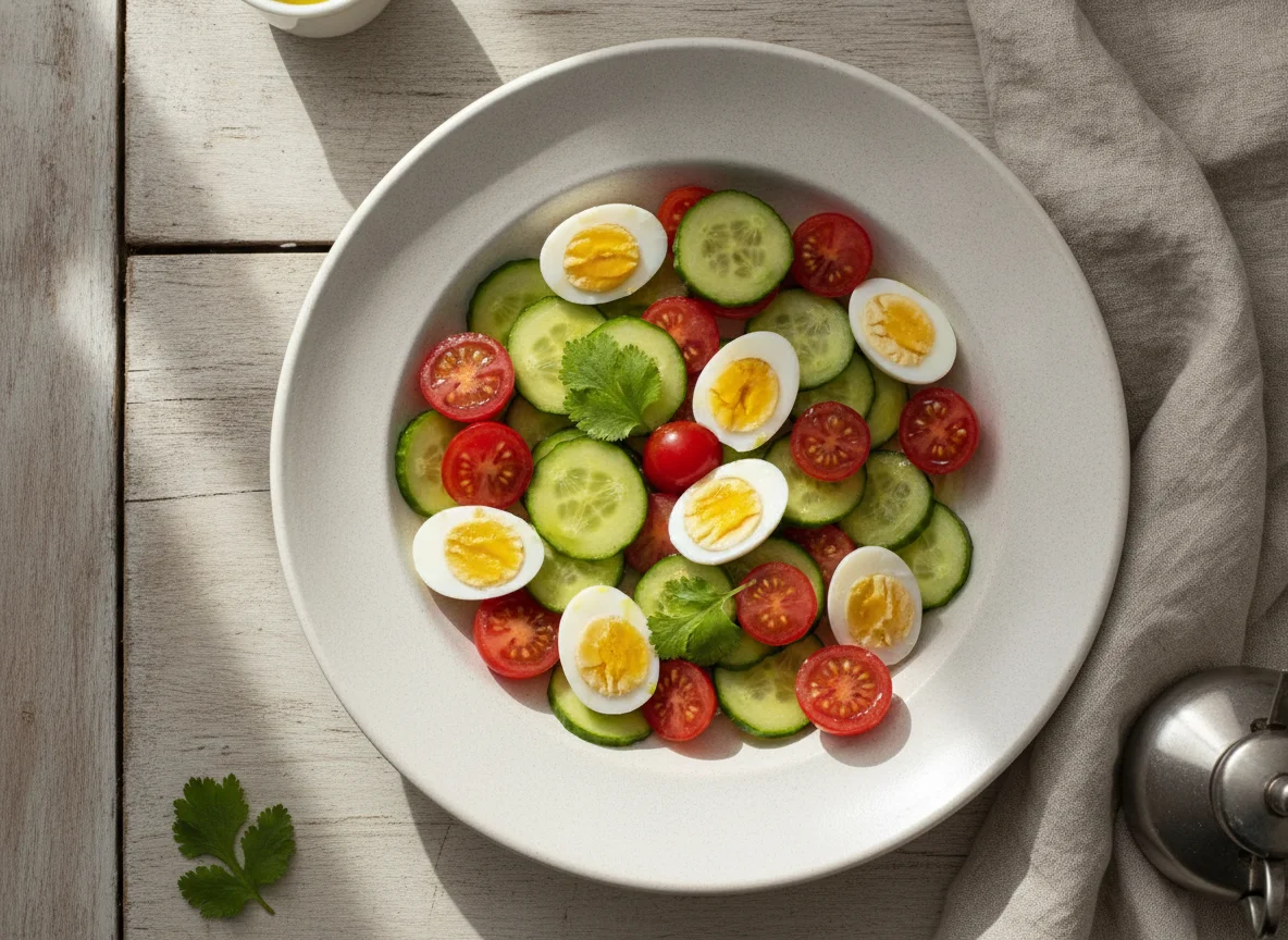 Salada de pepino, tomate e ovos de codorna photo