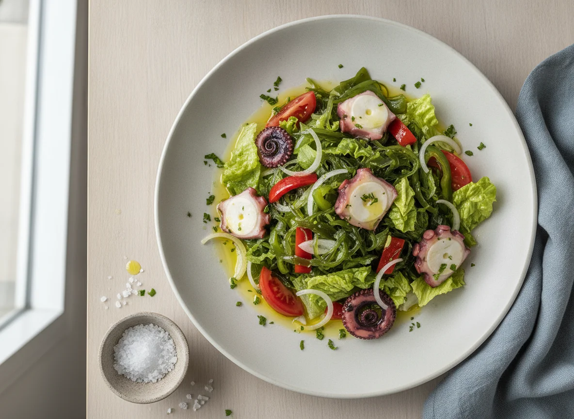 Salada de Polvo com Algas e Alface photo