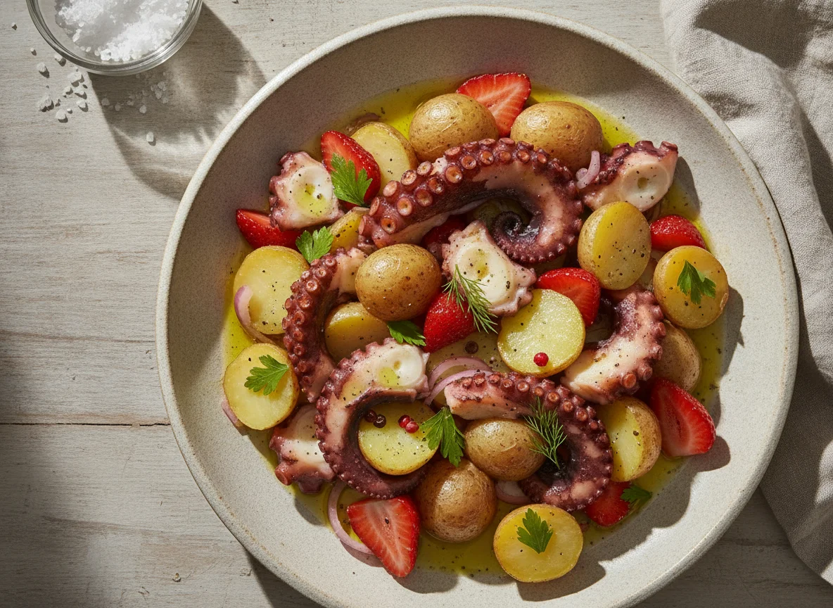 Salada de Polvo com Batata e Morangos photo