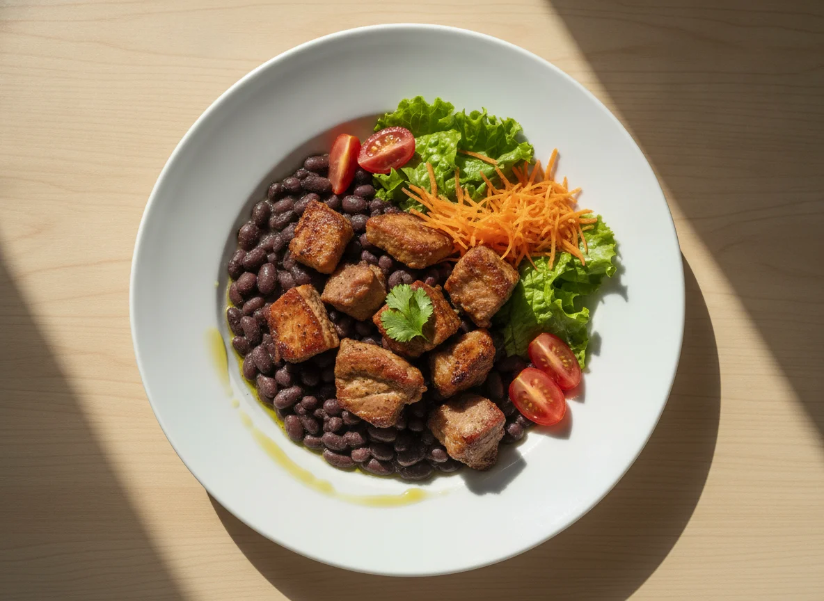 Salada de porco assado com feijão preto photo