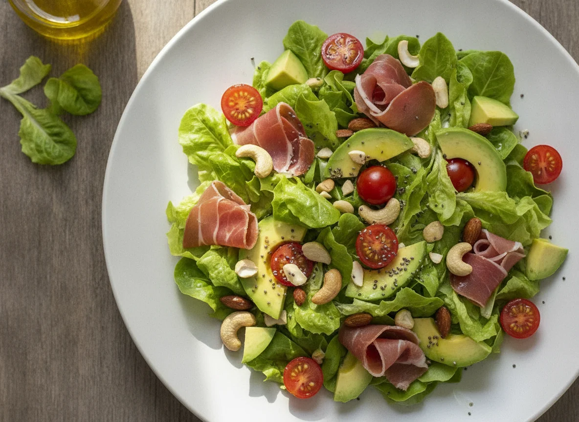 Salada de Presunto, Abacate e Frutos Secos photo