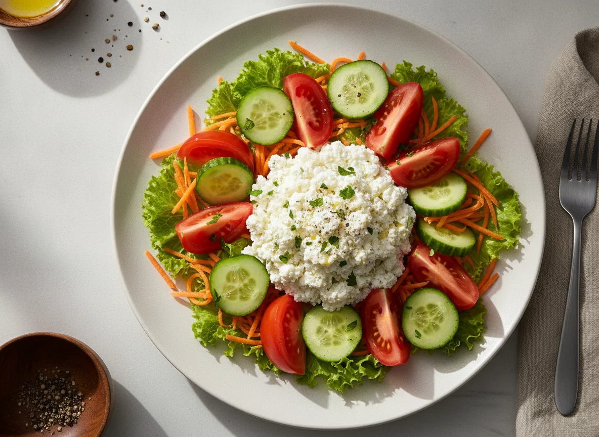 Salada de Queijo Cottage com Tomate e Pepino photo