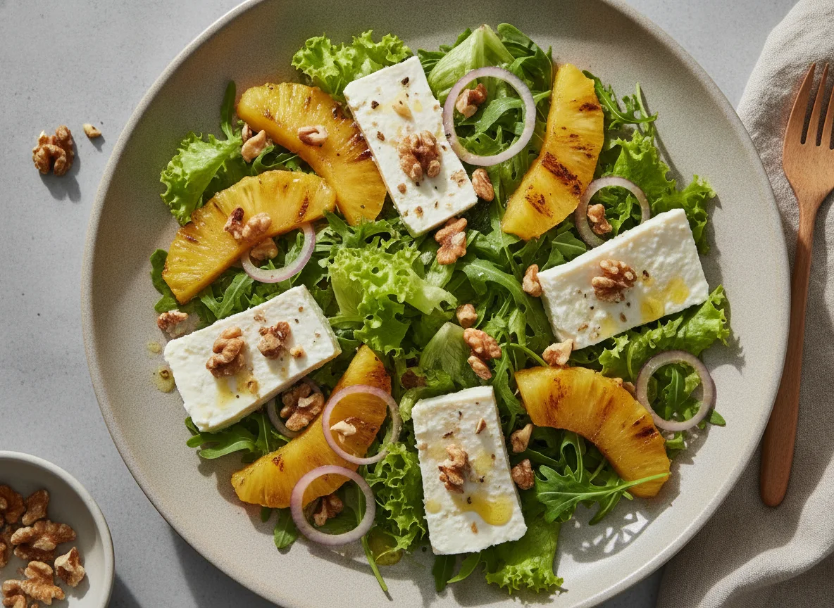 Salada de Queijo Fresco com Abacaxi Grelhado e Nozes photo