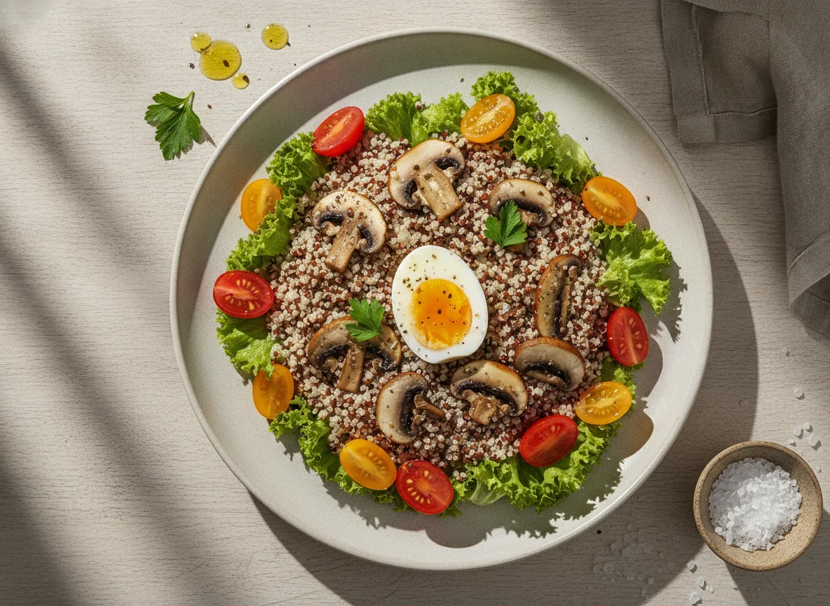 Salada de Quinoa com Cogumelos e Ovo photo