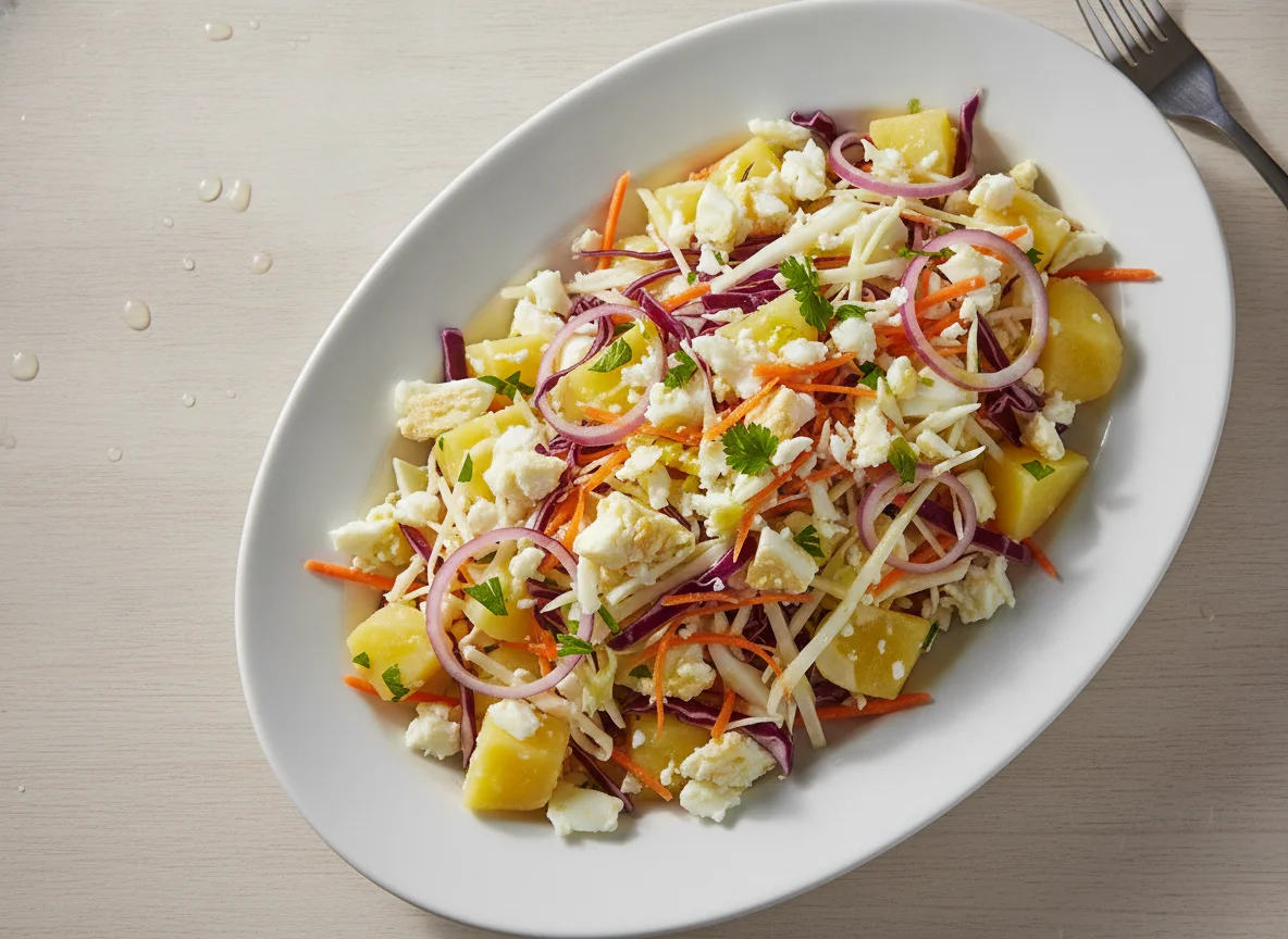 Salada de repolho com batatas cozidas e ovos photo