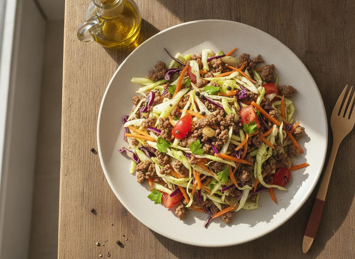 Salada de repolho com carne moída photo