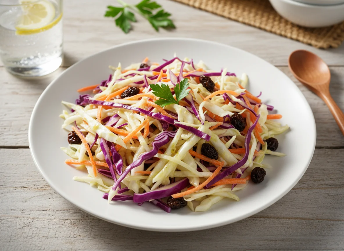 Salada de repolho e cenoura com passas photo