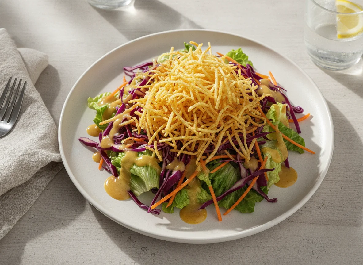 Salada de Repolho Roxo e Cenoura com Batata Palha photo