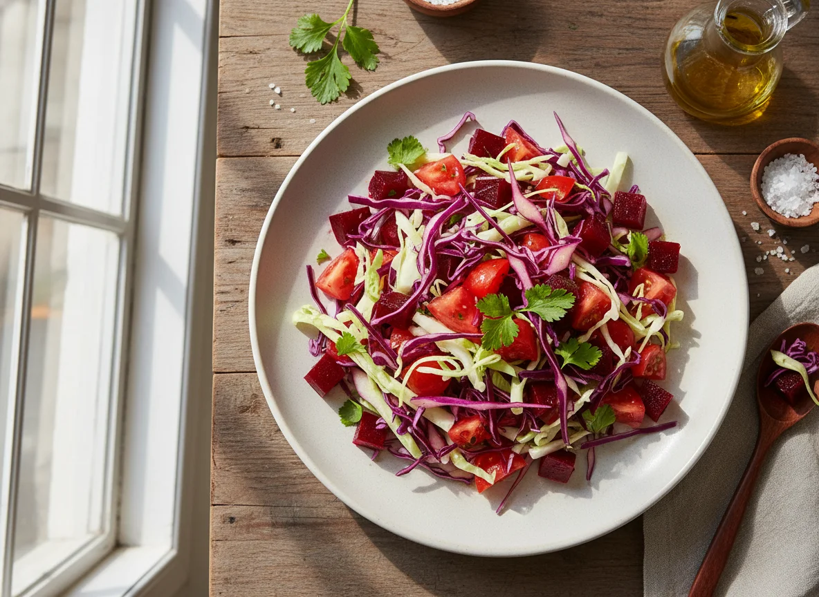 Salada de repolho, tomate e beterraba photo