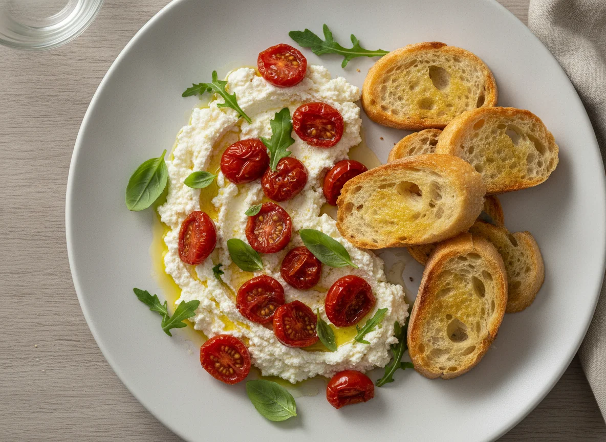 Salada de Ricota com Tomate Confit e Torradas photo
