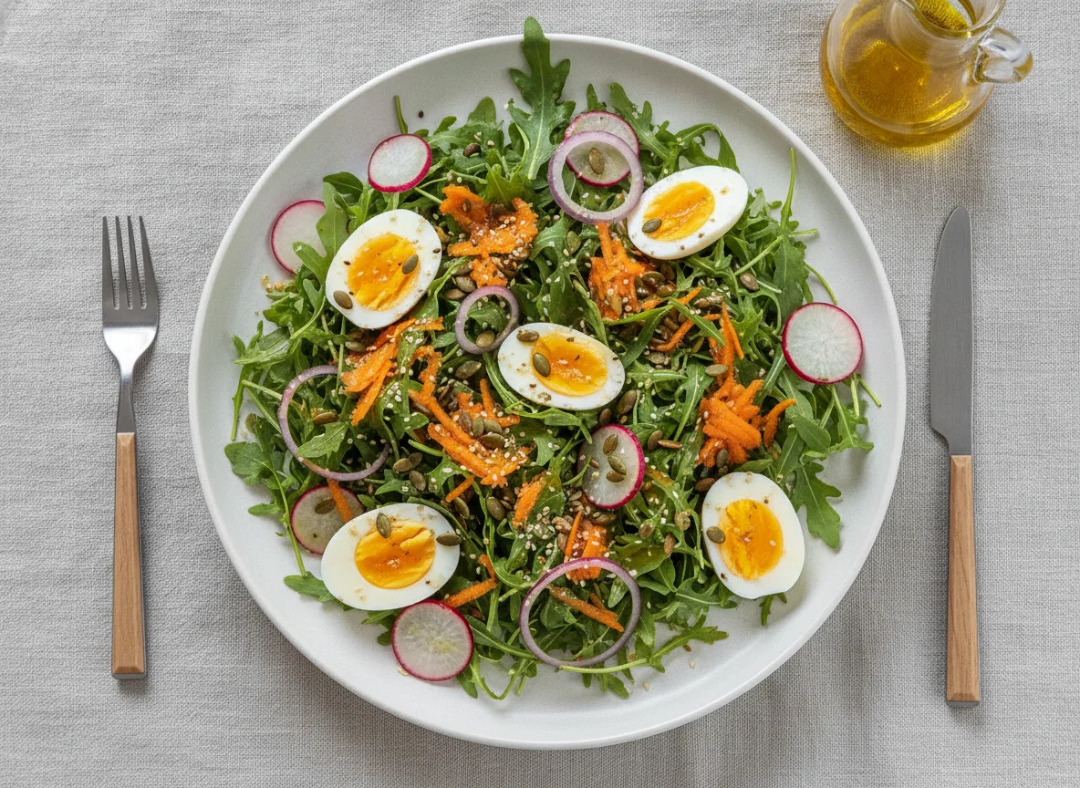 Salada de Rúcula com Ovo e Sementes photo