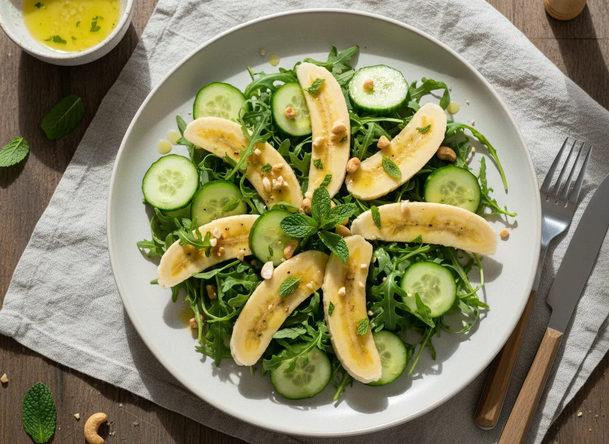 Salada de rúcula e pepino com banana photo