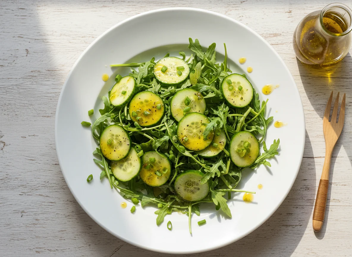 Salada de Rúcula, Pepino e Cebolinha com Molho photo