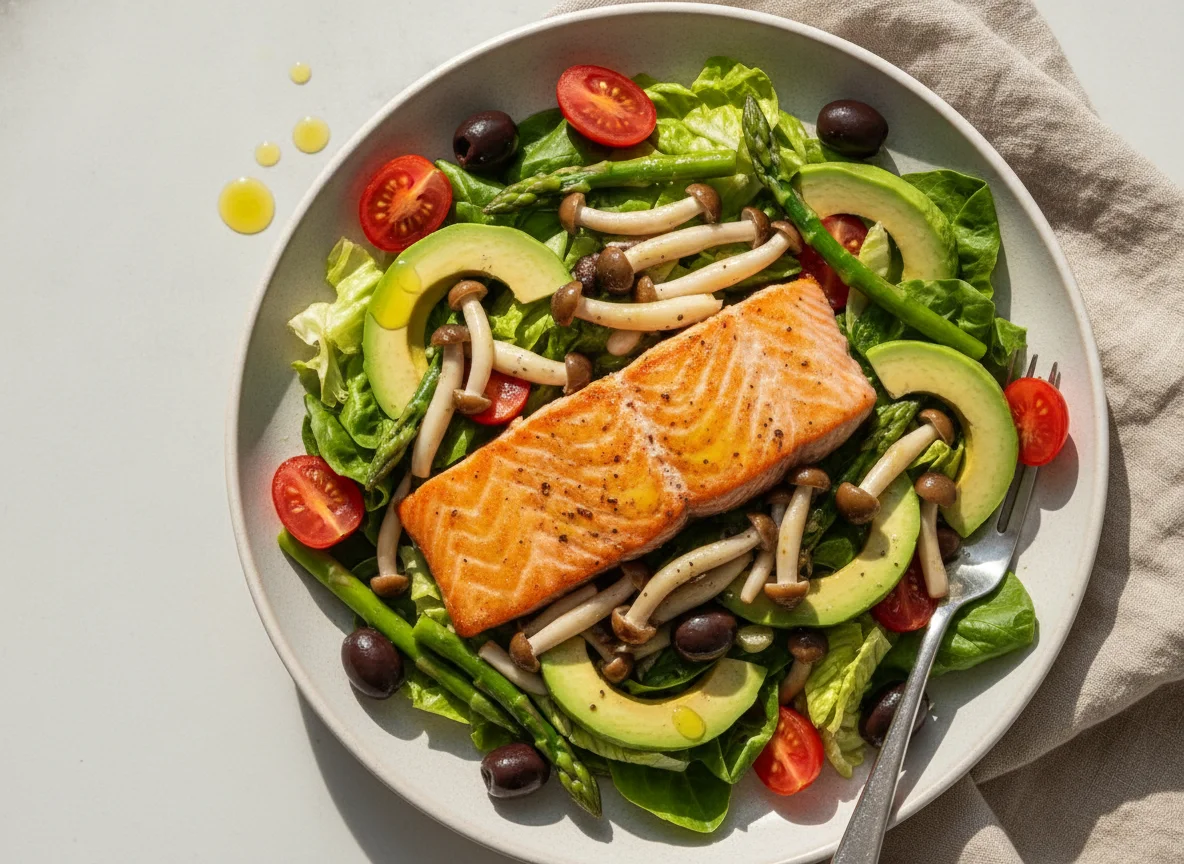 Salada de Salmão com Cogumelos Shimeji e Abacate photo