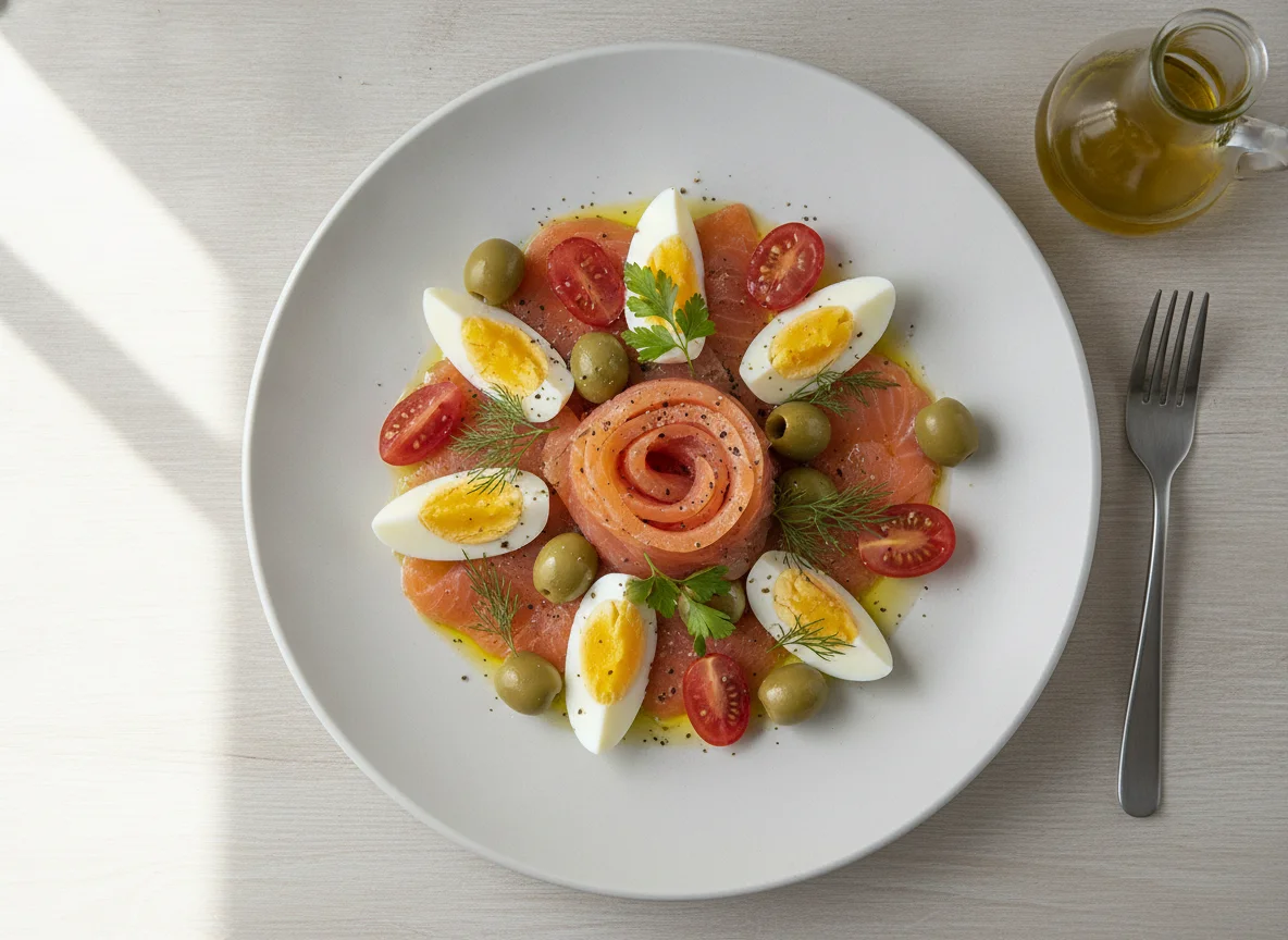 Salada de Salmão Fumado com Ovo Cozido photo