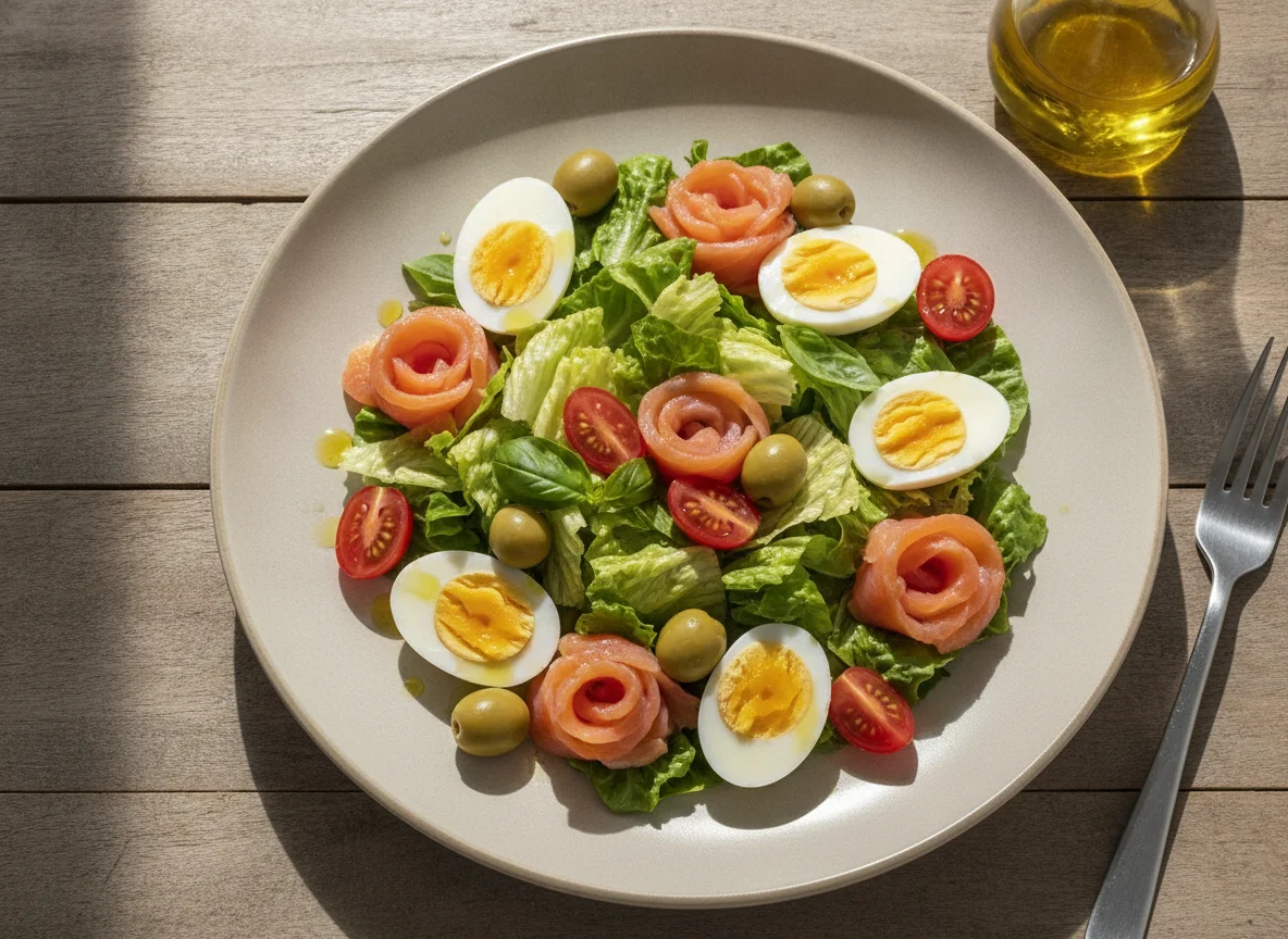 Salada de Salmão Fumado com Ovo e Azeitonas photo