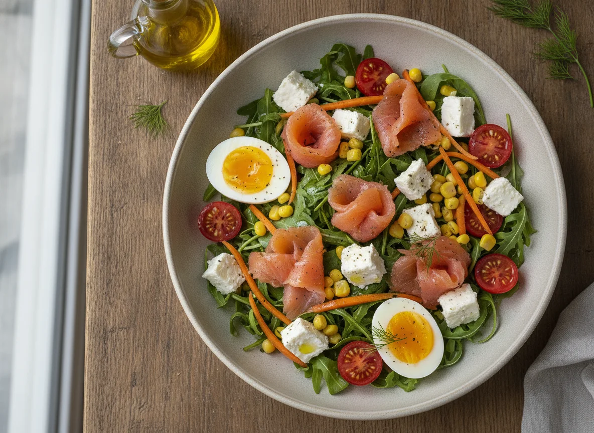 Salada de Salmão Fumado com Ovo e Queijo Fresco photo